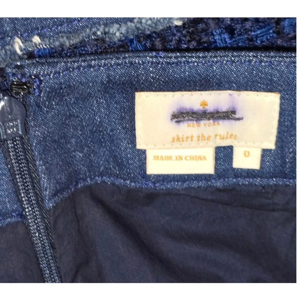 NWOT Kate spade Brooke Street Blue‎ Plaid Tweed Denim Trim Mini Skirt Size 0